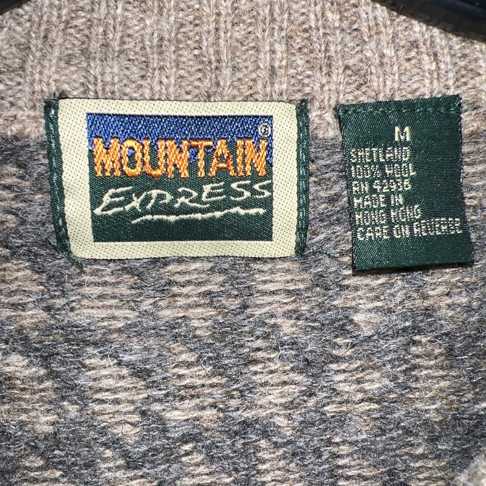 VTG Mountain Express Sweater Men's Sz M Beige Houndstooth Pure Wool Grandpacore - Picture 3 of 6